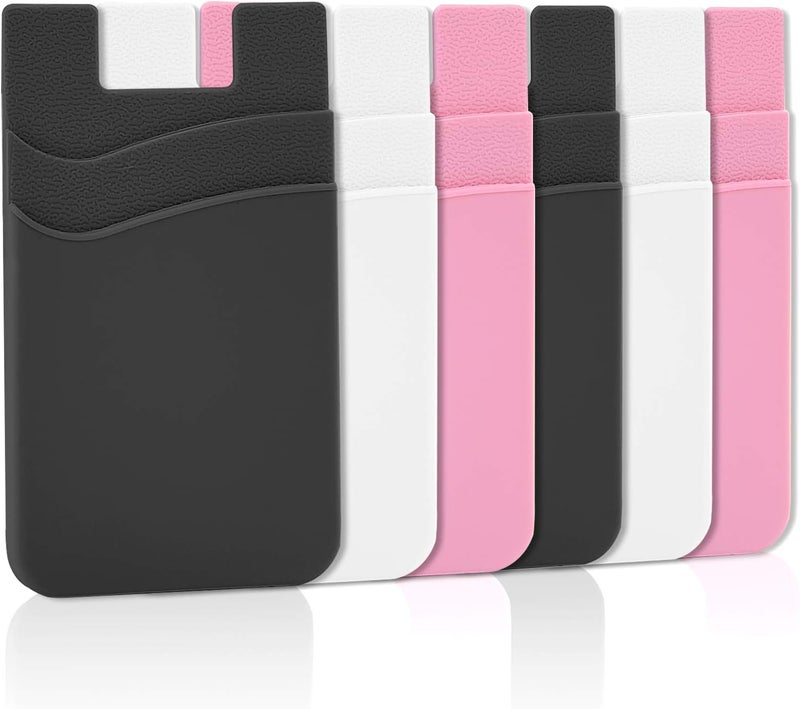 Senose Phone Wallet Stick On, Phone Card Holder Back of Cellphone Sleeve Pocket Strong Adhesive Compatible for iPhone, Samsung, Most Android Smart Phones Pack of 6 - Image 1